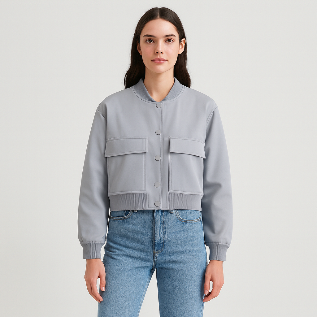 Beige weicher Fliegerjacke für Damen – Lässiger und bequemer Look