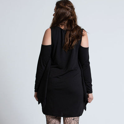 Damen Halloween-Kleid mit Spinnenmotiv | Schulterfrei & Mini-Länge