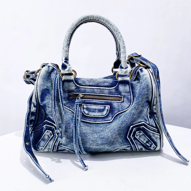 Everly Denim Crossbody Tasche mit verstellbarem Gurt und Reißfach