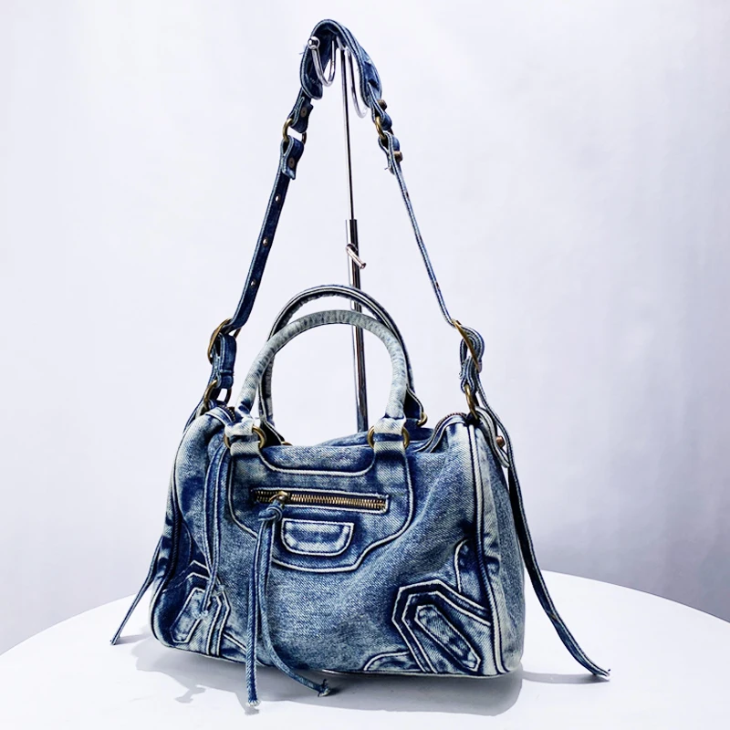 Everly Denim Crossbody Tasche mit verstellbarem Gurt und Reißfach