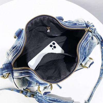 Everly Denim Crossbody Tasche mit verstellbarem Gurt und Reißfach