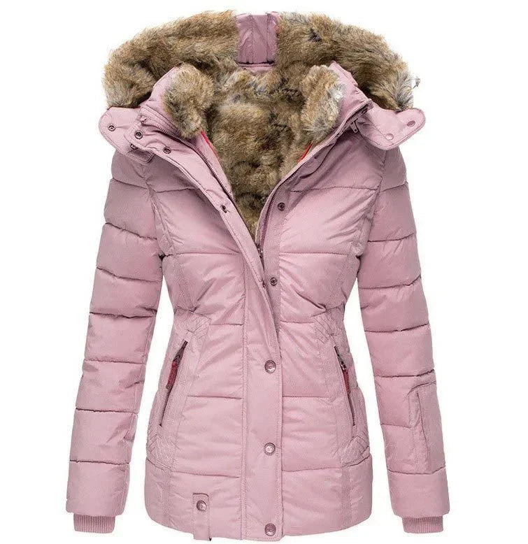 Elegante Damen Winterjacke mit Kunstfellkapuze
