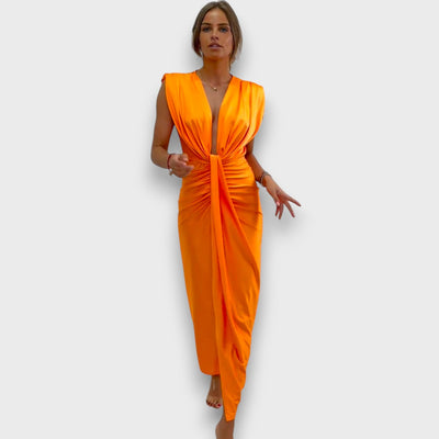 Oriane – Drapiertes Abendkleid mit tiefem Ausschnitt