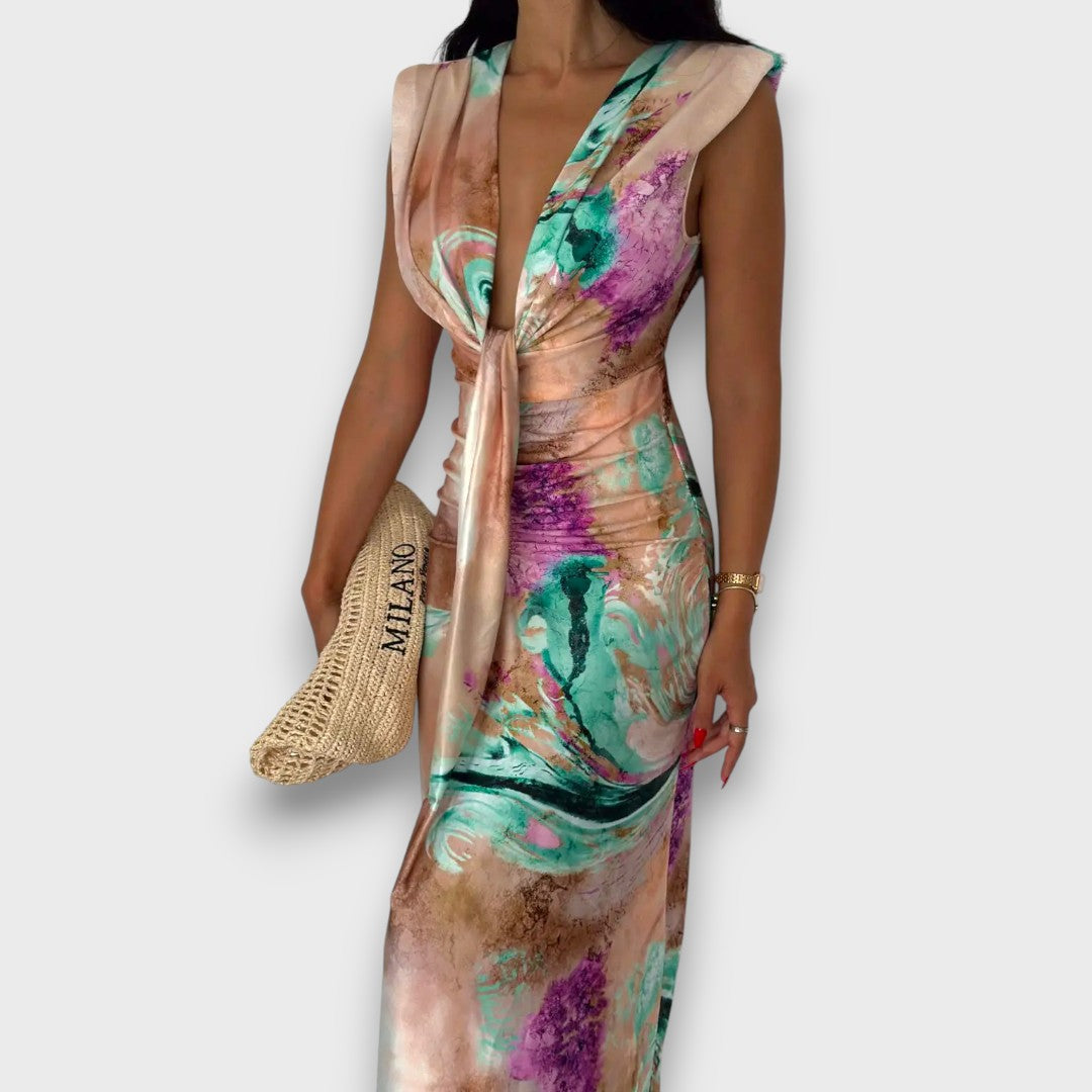 Celinne – Drapiertes Kleid mit Marmorprint
