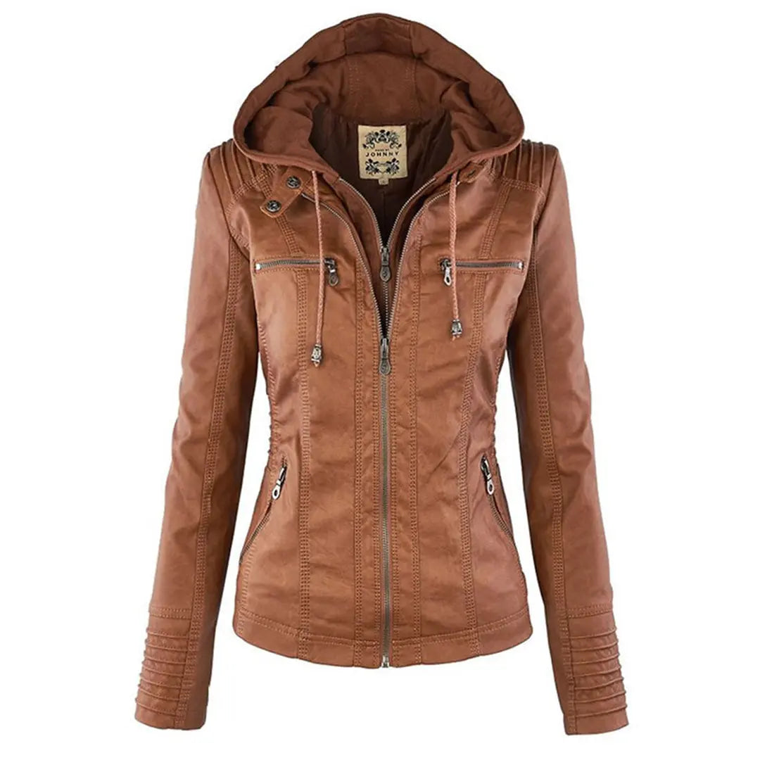 Biker-Lederjacke mit Kapuze