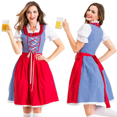 Mandy | Klassisches Dirndlkleid mit rot-blauem Karomuster und Schürze