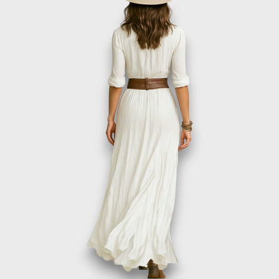 Selvya – Maxi-Plissee-Kleid mit Taillengürtel