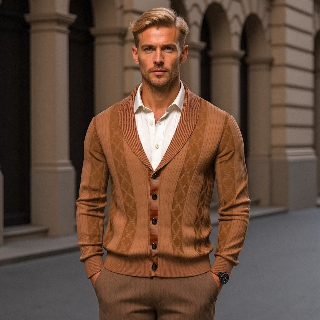 Herren Strickjacke mit Schalkragen - Klassisch Elegant