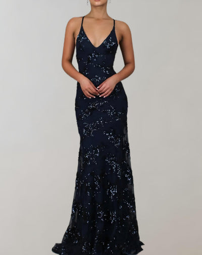 Aria - ärmelloses und rückenfreies kleid mit wunderschönen pailletten