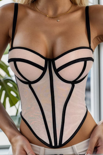 Cecilia | Elegantes Mesh-Korsett-Top mit Kontrastpaspeln