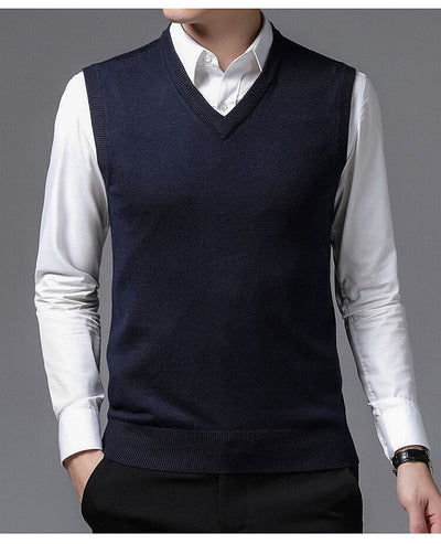 Herren V-Pullover aus feiner Baumwollmischung mit eleganter Struktur Aliams