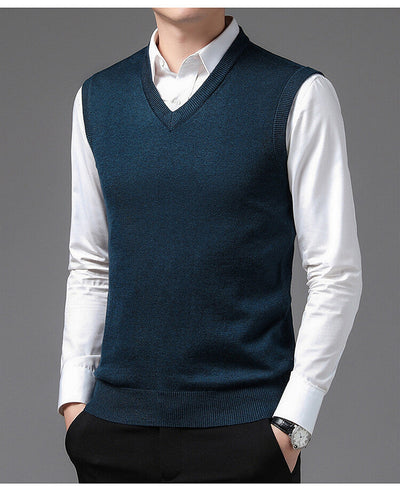 Herren V-Pullover aus feiner Baumwollmischung mit eleganter Struktur Aliams