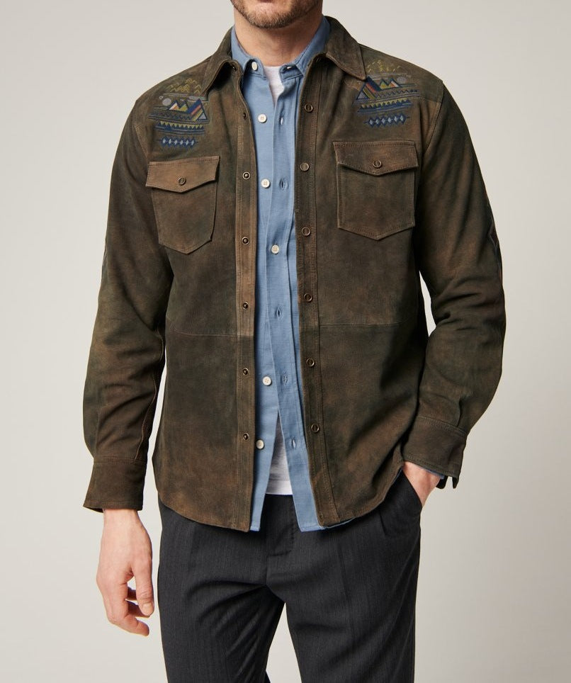 Herren Wildlederhemd mit detaillierten Ethno-Stickereien Aliams
