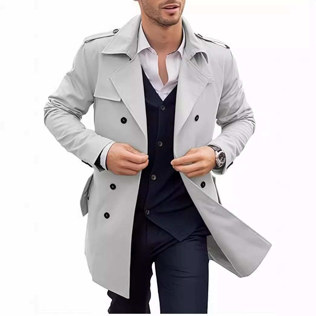 Herren eleganter Trenchcoat mit doppelter Knopfleiste und hochwertigem Innenfutter Aliams