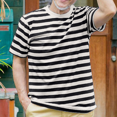 Herren klassisches Streifen-T-Shirt mit Brusttasche Aliams