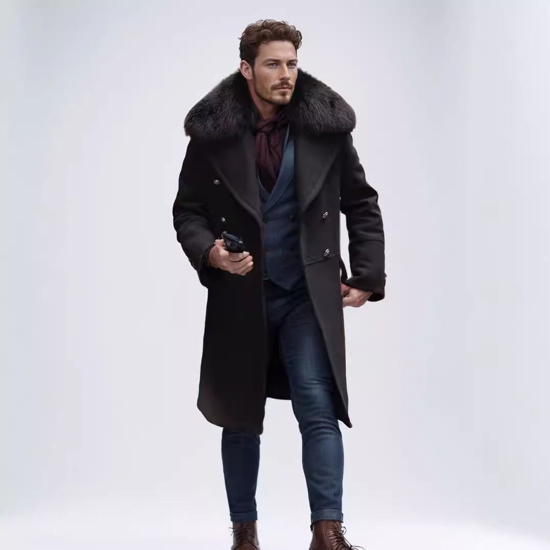 Herren eleganter Langmantel mit Teddyfellkragen Aliams