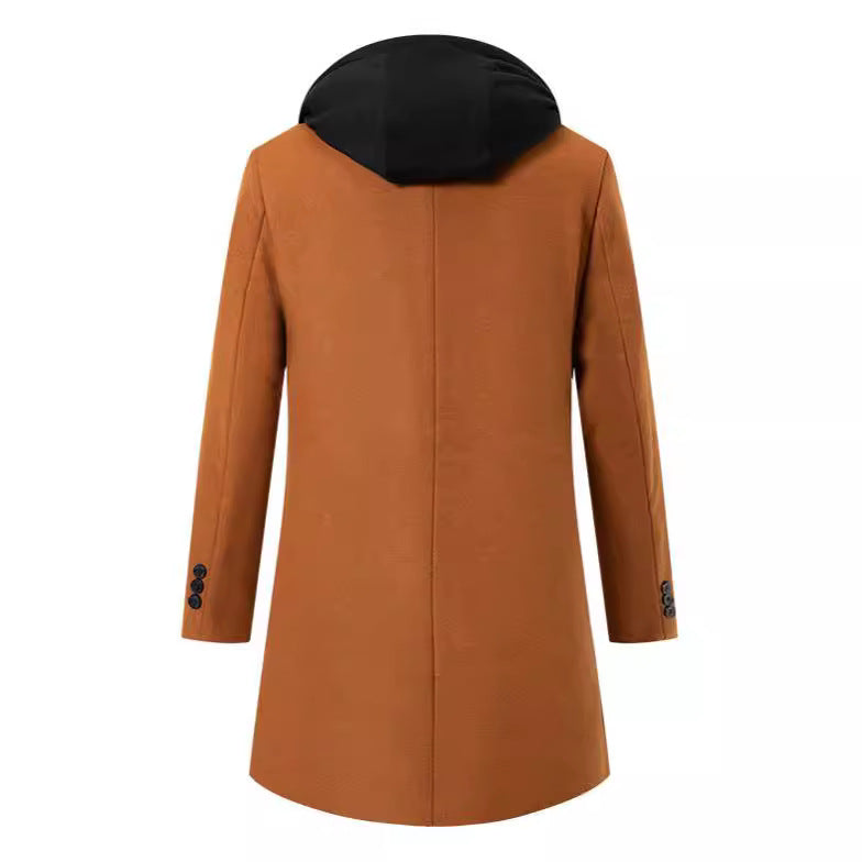 Herren eleganter Melton-Mantel mit abnehmbarer Kapuze und praktischen Taschen Aliams