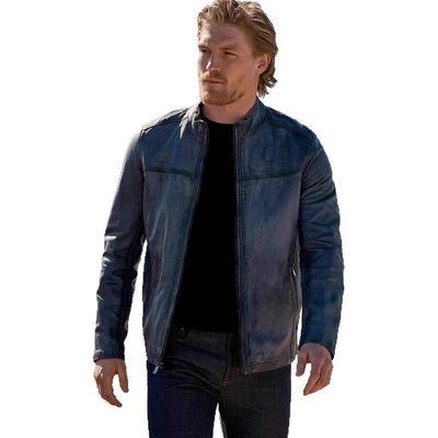 Herren hochwertige Lederjacke im modernen Biker-Stil mit praktischem Stehkragen Aliams