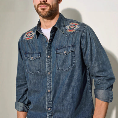 Herren Denim-Hemd mit gestickten Details Aliams