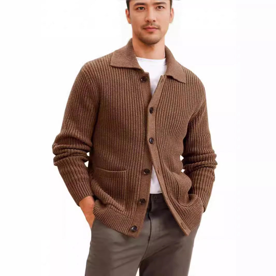 Herren Strickjacke mit großflächiger Rippstruktur und praktischen Taschen Aliams