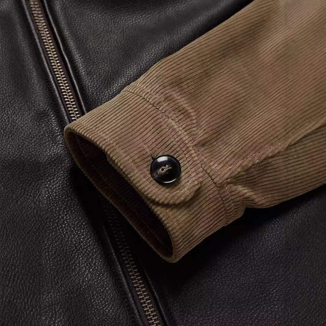 Herren elegante Bikerjacke mit kontrastierenden Cord-Ärmeln Aliams