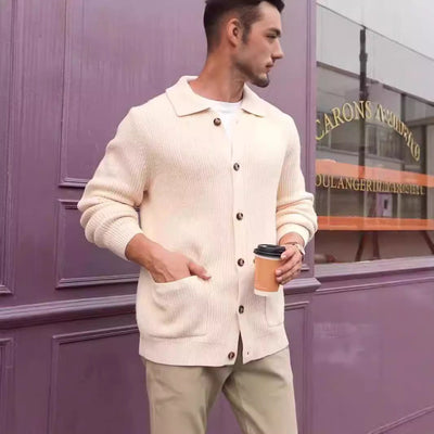 Herren Strickjacke mit großflächiger Rippstruktur und praktischen Taschen Aliams