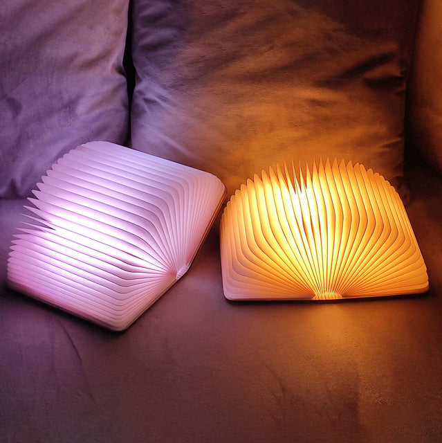 LumenArte | Elegante Holzbuchlampe mit RGB-Farbwechsel und natürlichem Design