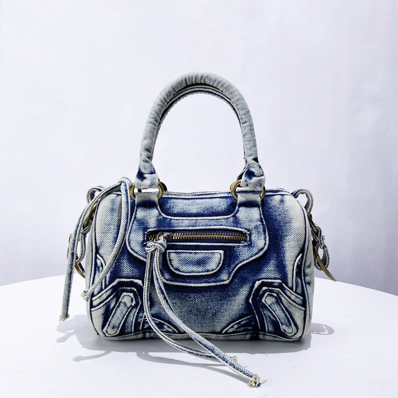 Everly Denim Crossbody Tasche mit verstellbarem Gurt und Reißfach