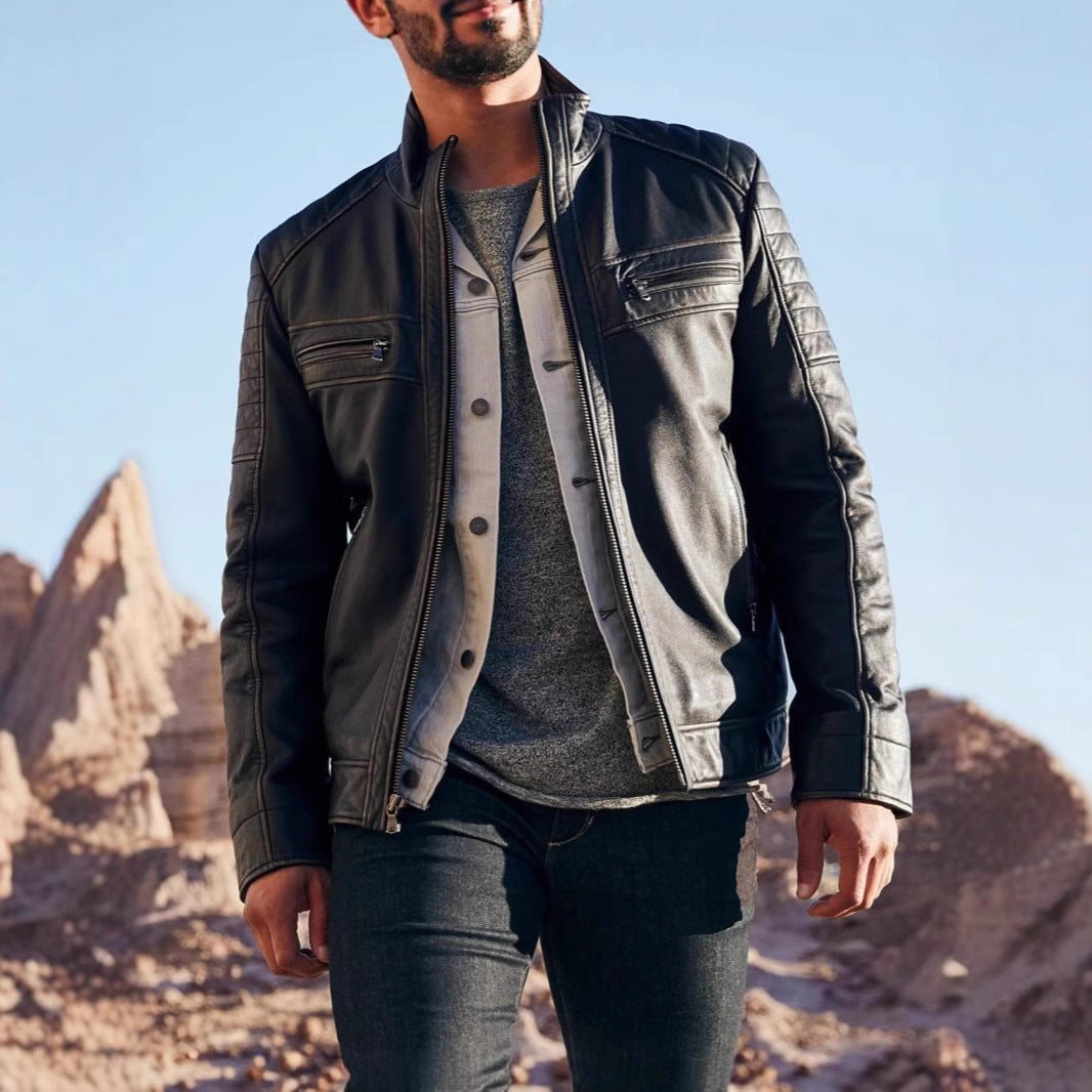 Herren stilvolle Bikerjacke mit strukturierten Nähten Aliams