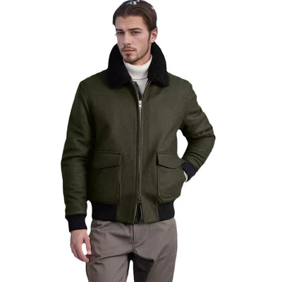 Herren modische Bomberjacke mit weichem Teddyfellkragen Aliams