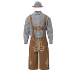 82346【Schwarzes Oberteil + braune Latzhose + graue Mütze】