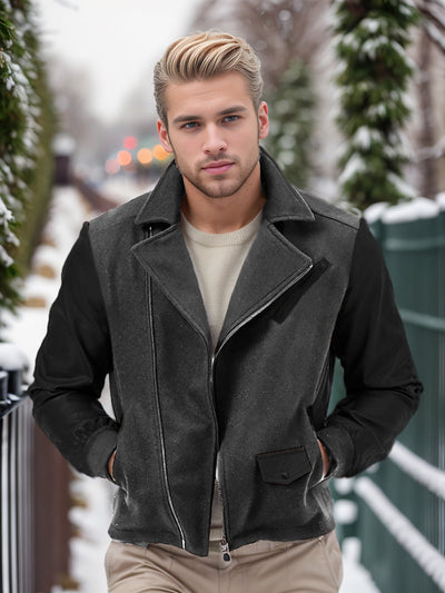 Herren Bikerjacke mit zwei Materialien und praktischen Taschen Aliams
