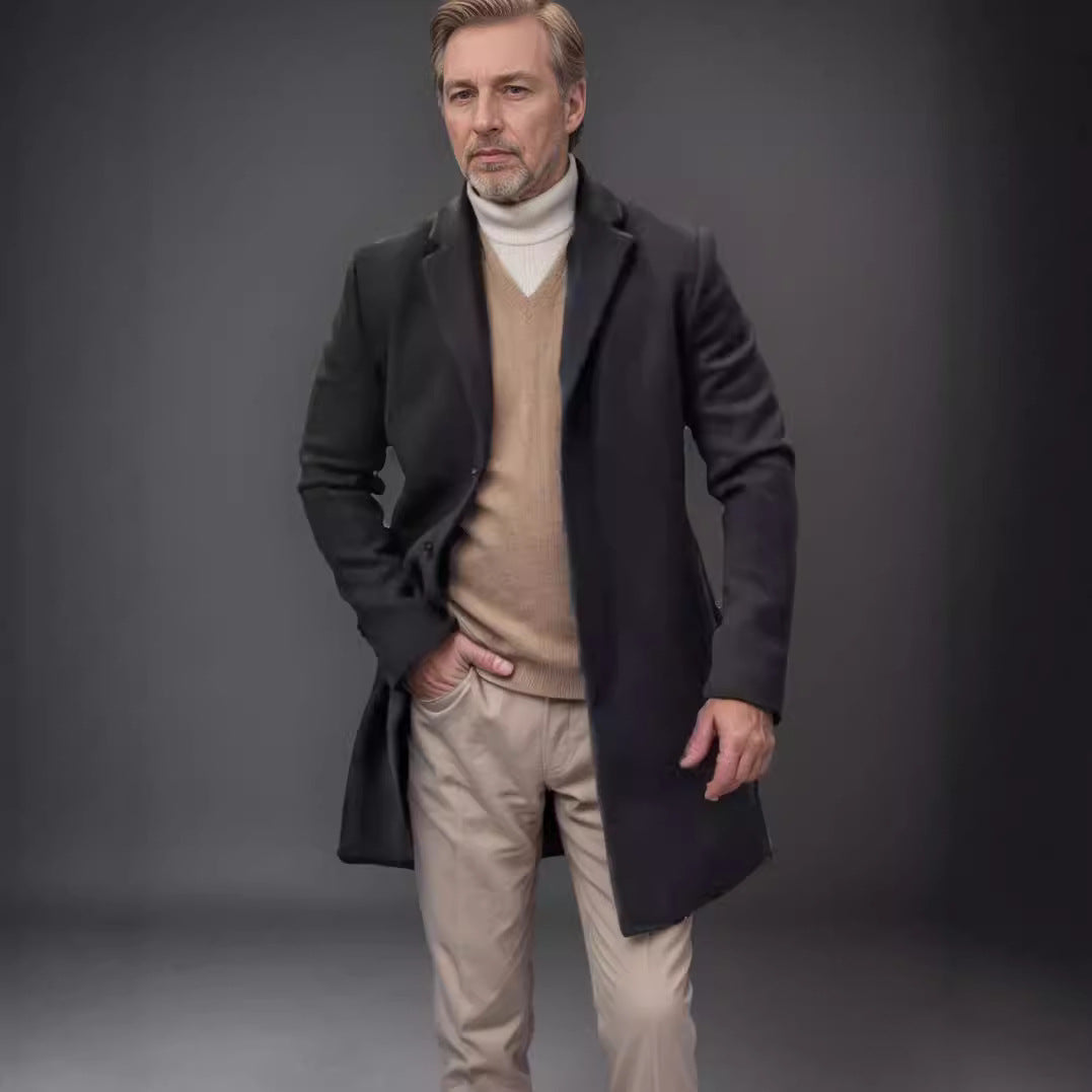Herren eleganter Langmantel mit modernem Schnitt und hochwertigem Innenfutter Aliams