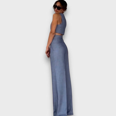 Solange – Weißes Set mit Taillengürtel und weitem Bein