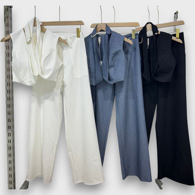 Solange – Weißes Set mit Taillengürtel und weitem Bein