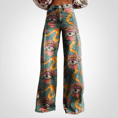 Jessica -  Vintage Print Lässige weite Hose