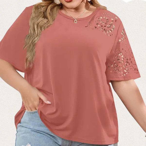 Nicola – kreatives t-shirt mit chiffon-ausschnitt für damen