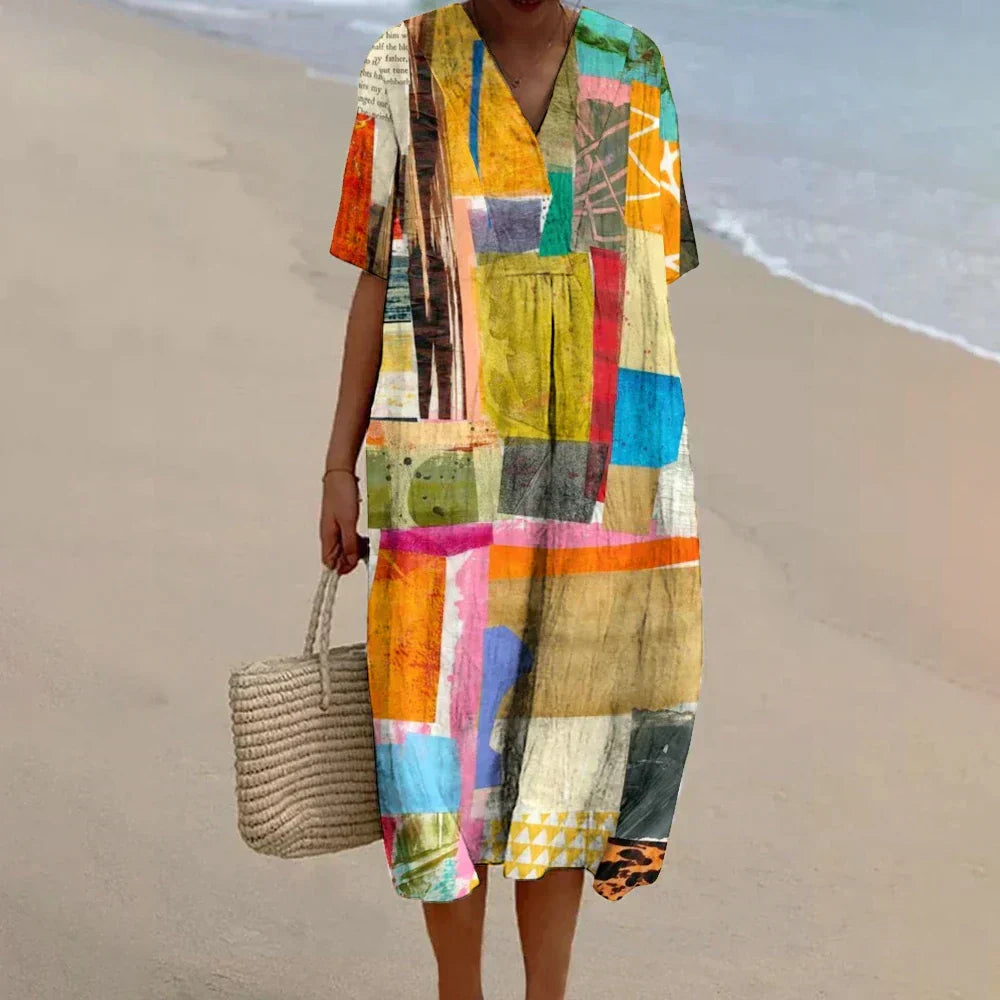 Stella™ - Trendy Bunte Baumwoll-Leinen Baggy Kleid