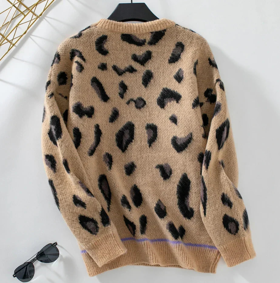 Le Clair | Warmer Wollpullover mit Leopardenprint-Jacquard