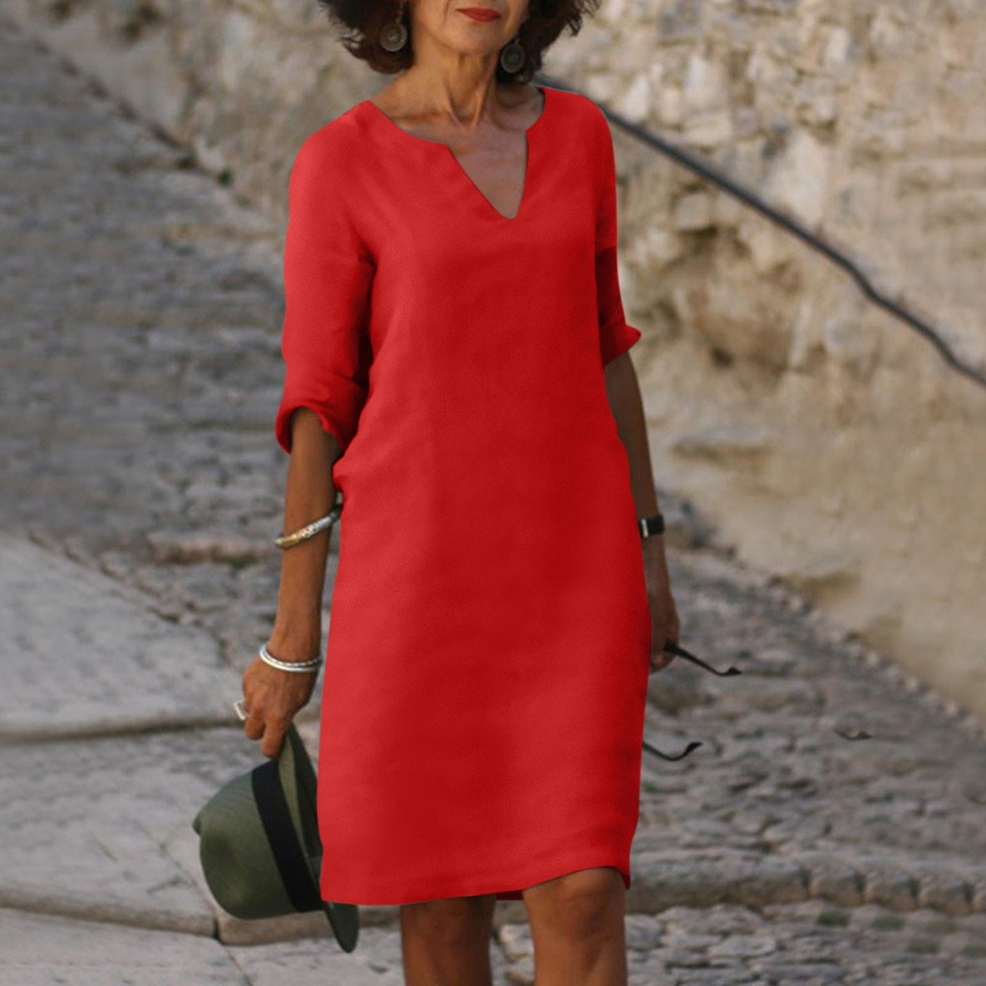 Grace™ - Kleid mit V-Ausschnitt und Dreiviertelärmeln