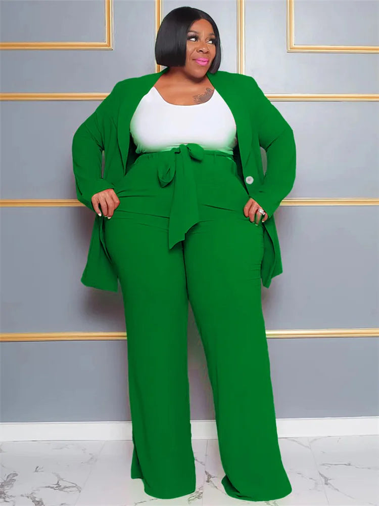 Wmstar Plus Size Dameskleding Tweedelige Set Solide Carrièrepak Topbroek Sets Kantoordame Met Bandage Groothandel Dropshipping