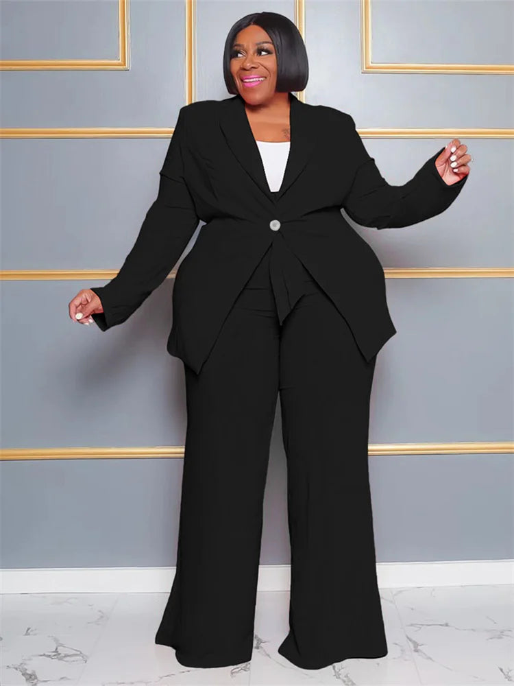 Wmstar Plus Size Dameskleding Tweedelige Set Solide Carrièrepak Topbroek Sets Kantoordame Met Bandage Groothandel Dropshipping