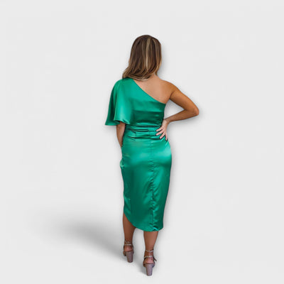 Saphira – Asymmetrisches Satin-Midikleid