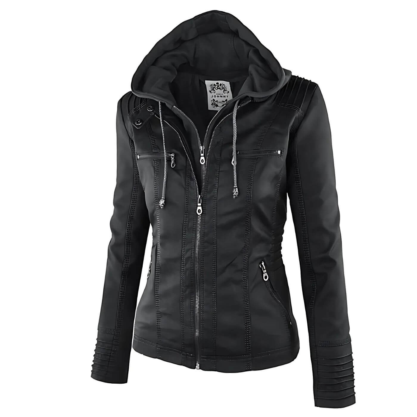 Sandra™ - Premium Vegane Leder-Kapuzenjacke