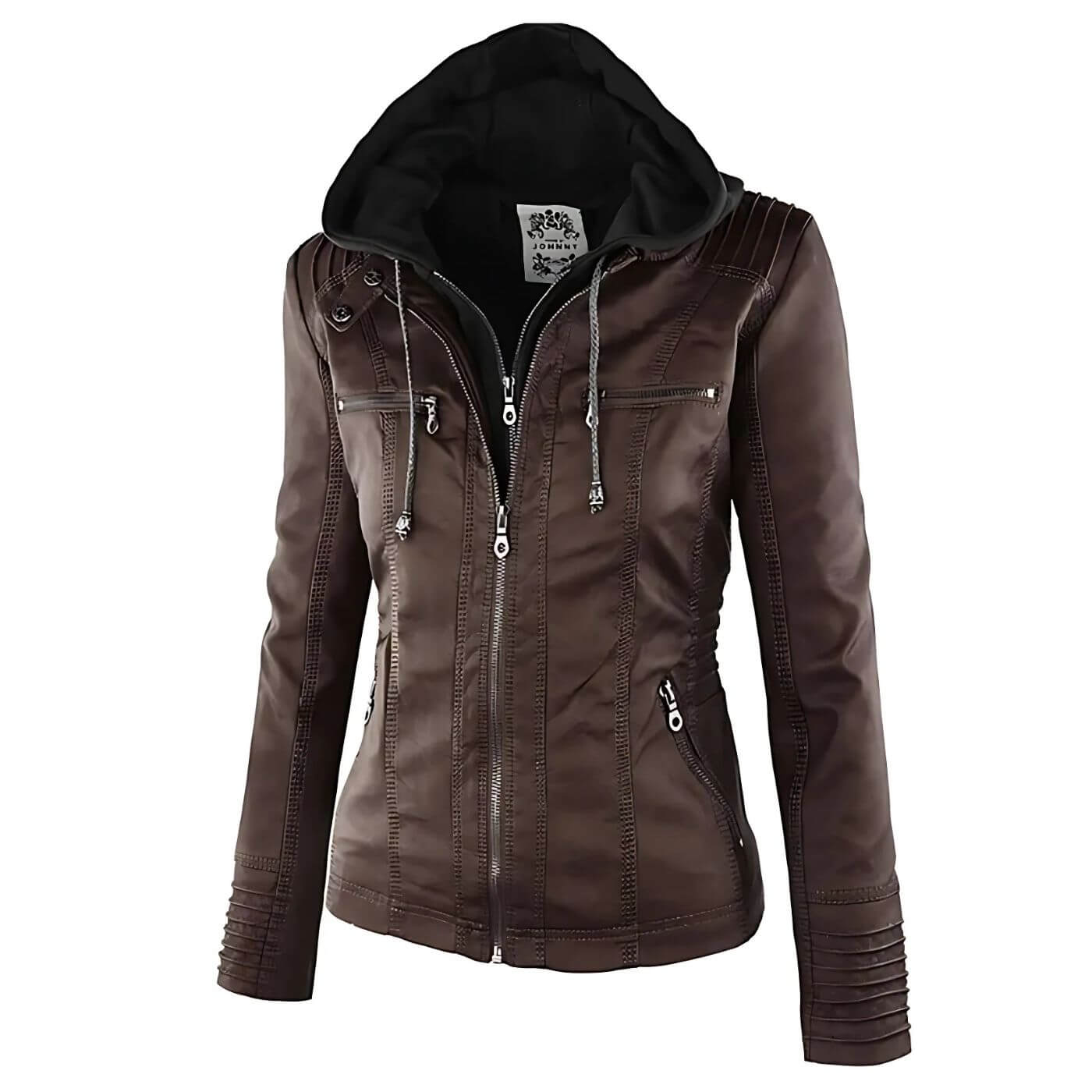 Sandra™ - Premium Vegane Leder-Kapuzenjacke