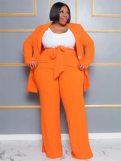 Wmstar Plus Size Dameskleding Tweedelige Set Solide Carrièrepak Topbroek Sets Kantoordame Met Bandage Groothandel Dropshipping