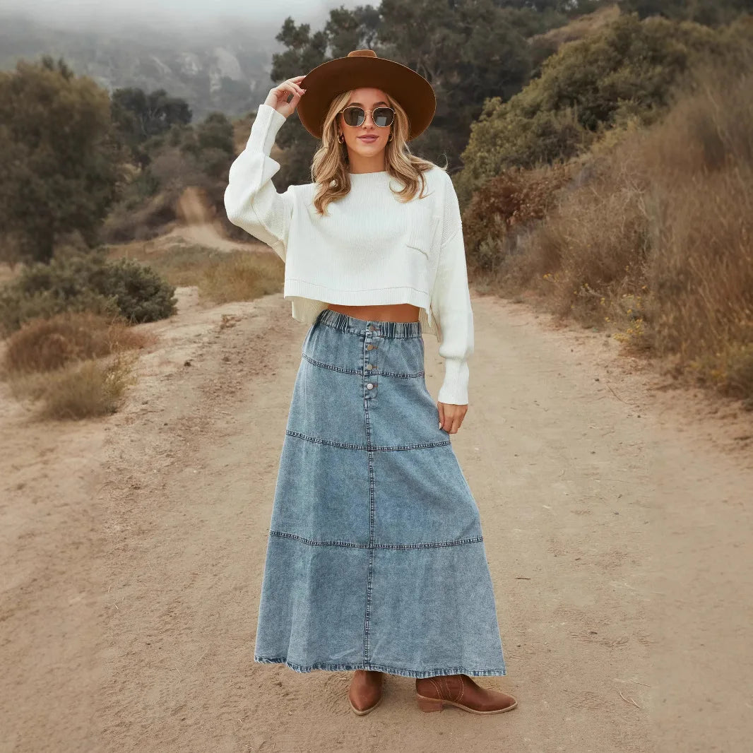 Boho | Langer Maxi-Denim-Rock für entspannte Styles