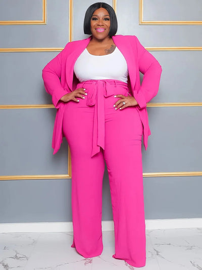 Wmstar Plus Size Dameskleding Tweedelige Set Solide Carrièrepak Topbroek Sets Kantoordame Met Bandage Groothandel Dropshipping