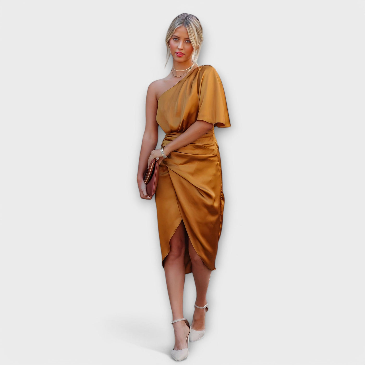 Saphira – Asymmetrisches Satin-Midikleid