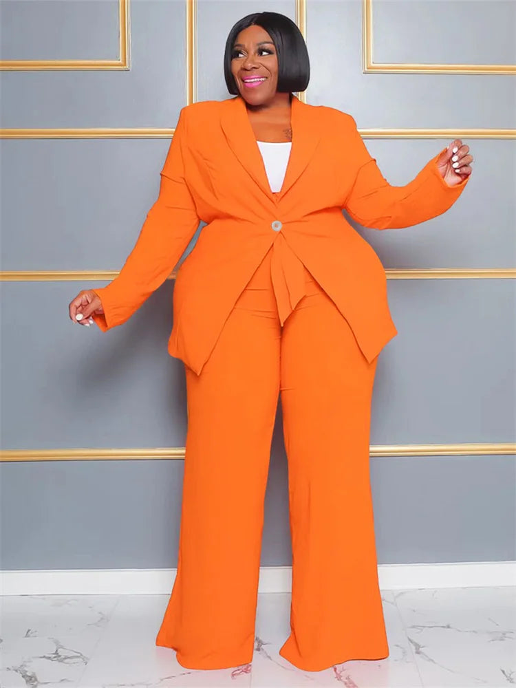 Wmstar Plus Size Dameskleding Tweedelige Set Solide Carrièrepak Topbroek Sets Kantoordame Met Bandage Groothandel Dropshipping